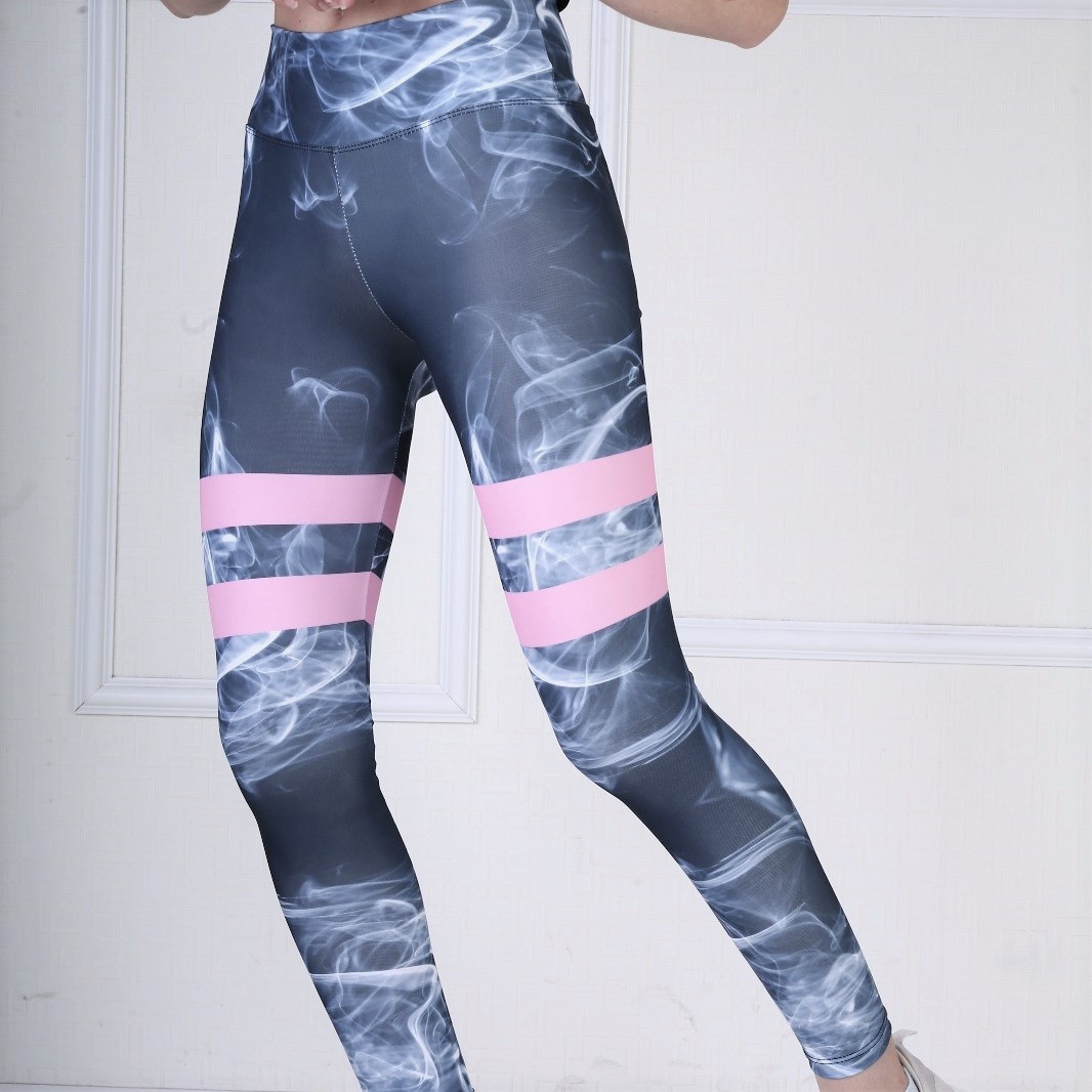 Colanti Fitness Dama albastri cu design abstract pink stripes CDFIT029 image6